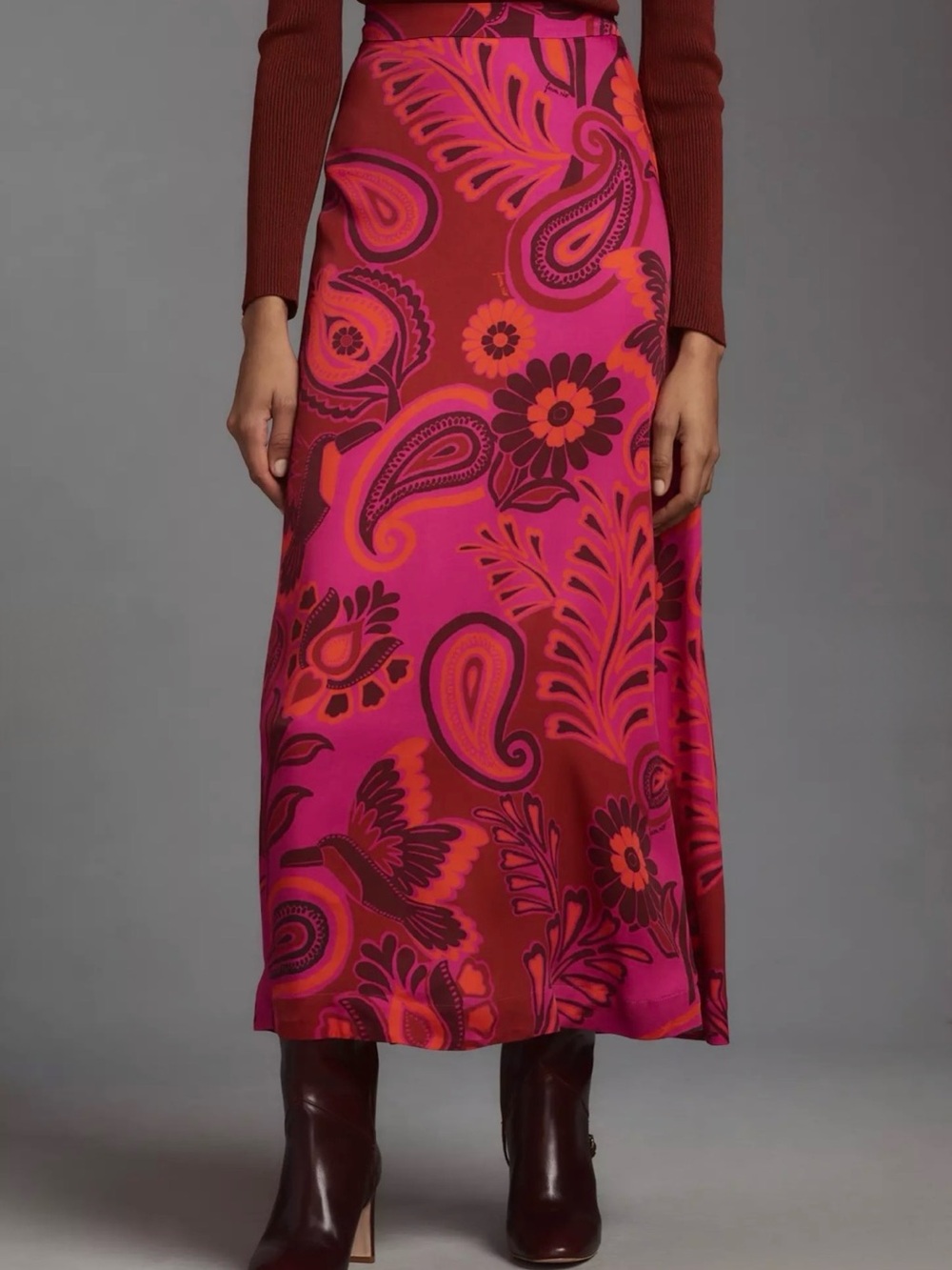FARM Rio Pink and Red Paisley Floral Midi Skirt - Picture 3 of 5